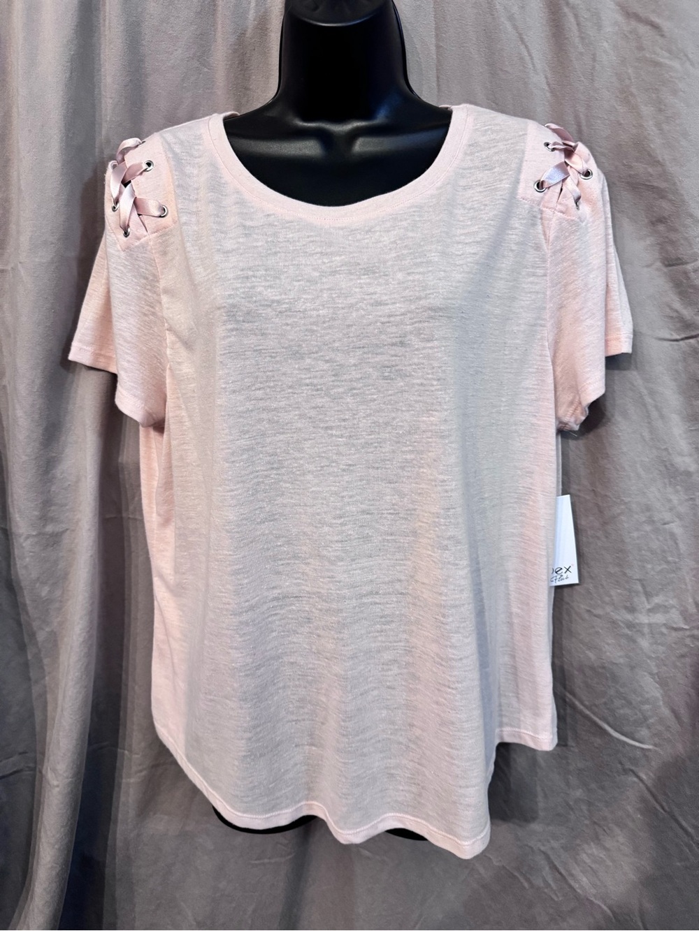 Dex Ashlynn Linen Top Lace-Up Details Short Sleeve - Light Pink 1X
